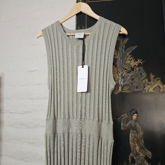 Anthropologie VARLEY Florian Knit Midi Dress NWT Sz L Sage Green Pointelle Knit - Picture 5 of 13